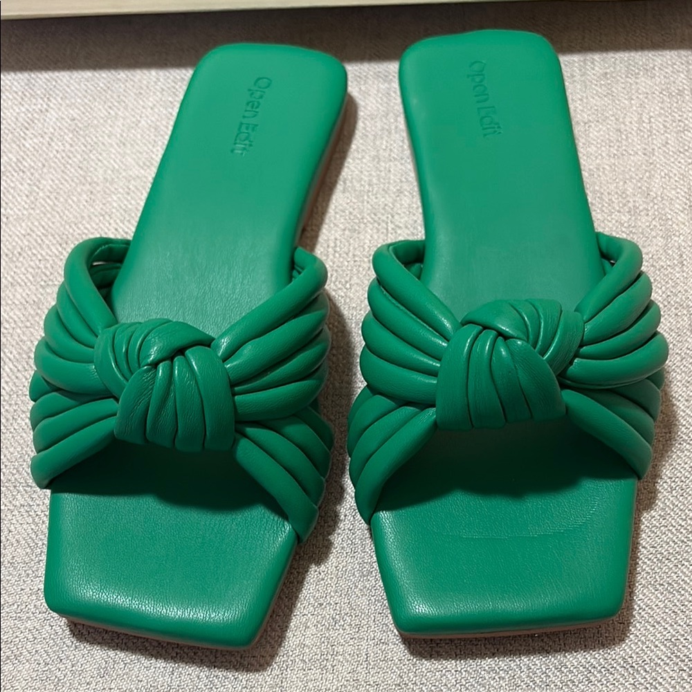Open Edit Green Knot Slide Sandals - Size 7.5 - Perfect Summer Staple